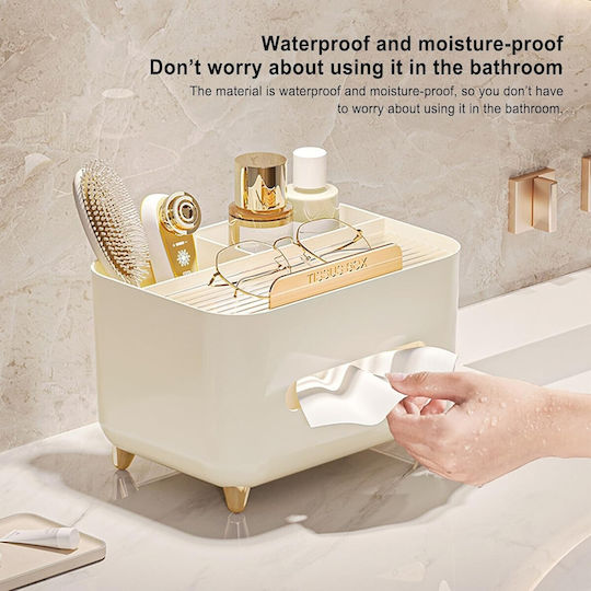 Napkin Holder Flippy Multifunctional Box Minimalist Design Abs Personal Items Holder Office 21x15x13 Cm Cream