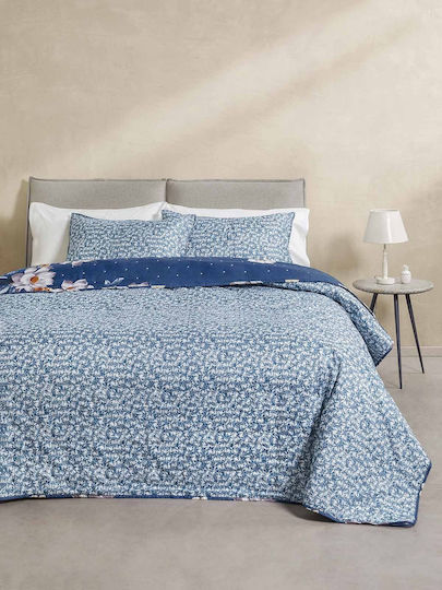 Aigaion Module Paturi & Cuverturi Pat Single Albastru Floral 160x230cm 2 Bucăți