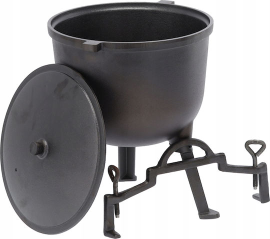 Cast Iron Hunting Pot Lid Legs Outdoor Cooking 8 Liters 32x47 Cm Black