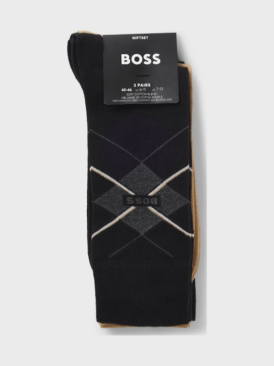 Boss Ανδρικές Κάλτσες Μαύρο-μπεζ 3Pack
