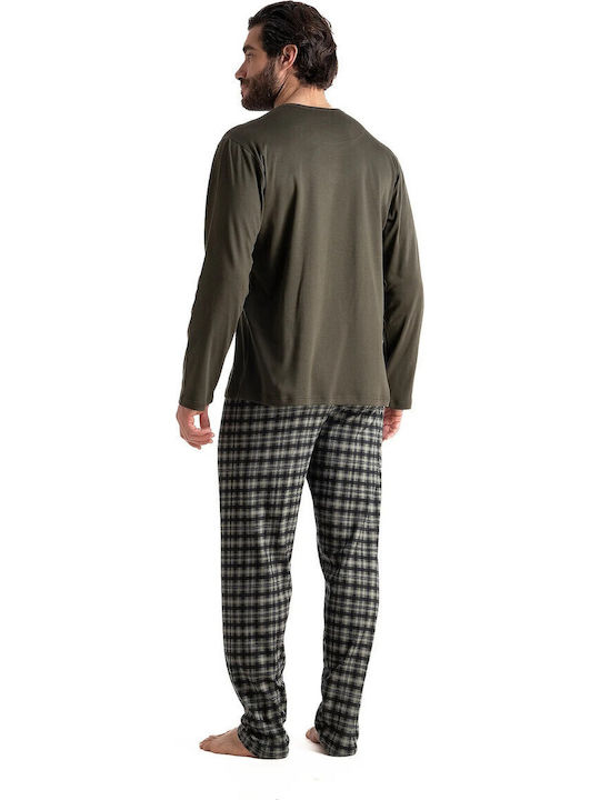 Relax Anatomic Pijama bărbătească de iarnă în carouri verde-oliv