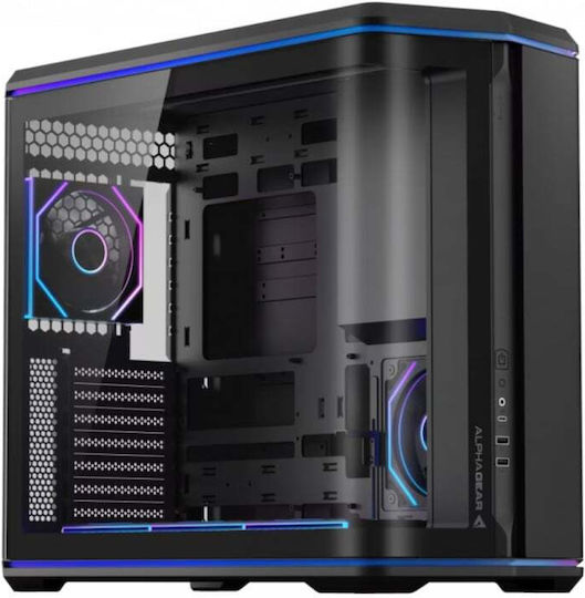 AlphaGear Nebula Gaming Midi-Turm Computergehäuse mit Seitenfenster und ARGB-Beleuchtung Schwarz