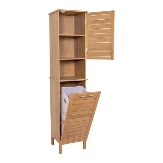 Eurocasa Badezimmer-Säulenschrank Mdf Wäschekorb 1 Außenregal 2 Innere Regale 38x36x173cm Braun 9748