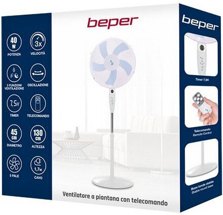 Beper Стоящ Вентилатор 40W С Диаметър 45см Син