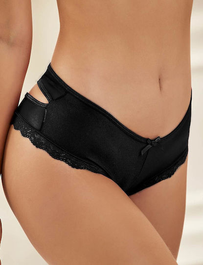 Chiloței sexy mărimi mari negri decupați în zona inghinală pentru femei
