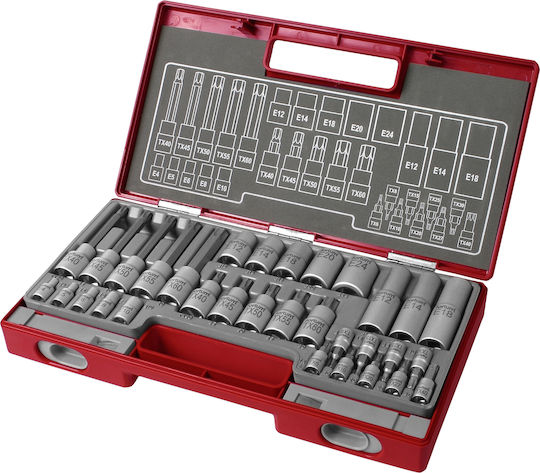 Fortum Priză Torx Lungă cu Covoraș de Intrare 1/4", 1/2" Dimensiune E4 / E5 / E6 / E8 / E10 / E12 / E14 / E18 / E20 / E24