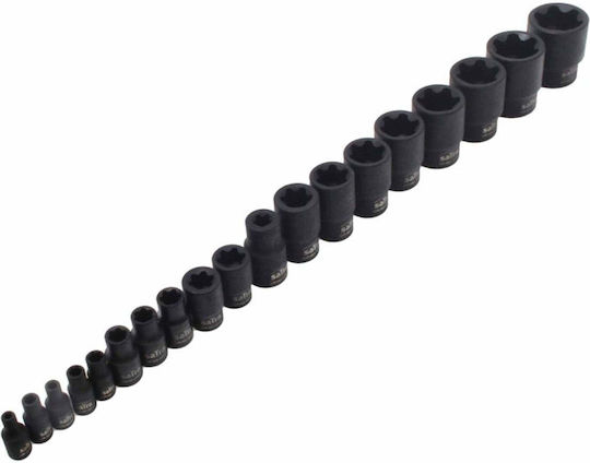 Satra Καρυδάκια Torx με Καρέ Υποδοχής 1/4", 3/8", 1/2" Σετ 19τμχ