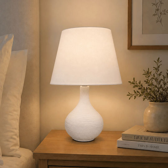 Lampă de masă ceramică pentru dulie E14 cu abajur alb și bază albă