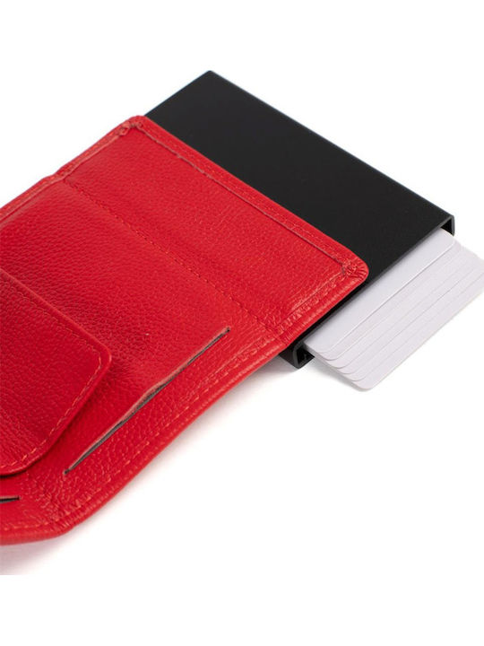 Дървен Мъжки Портфейл С RFID И Слайд Механизъм Червен