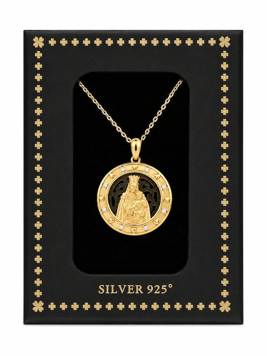 Ulysses Silver Μενταγιόν ''παναγία'' Ασήμι 925 Επιχρύσωση 14κ Ζιργκόν Αλυσίδα Eπιχρυσωμένο Ασήμι 925