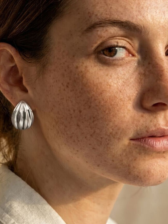 Meridia Vintage Hoops Silver Ribbed Steel Silver Earrings