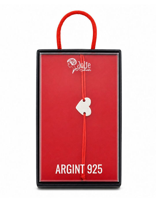 Brățară Din Argint 925 Pentru Femei Jolie Model Inimă Solidă Brățară Mărțișor 1 Martie Pandantiv Argint Snur Roșu