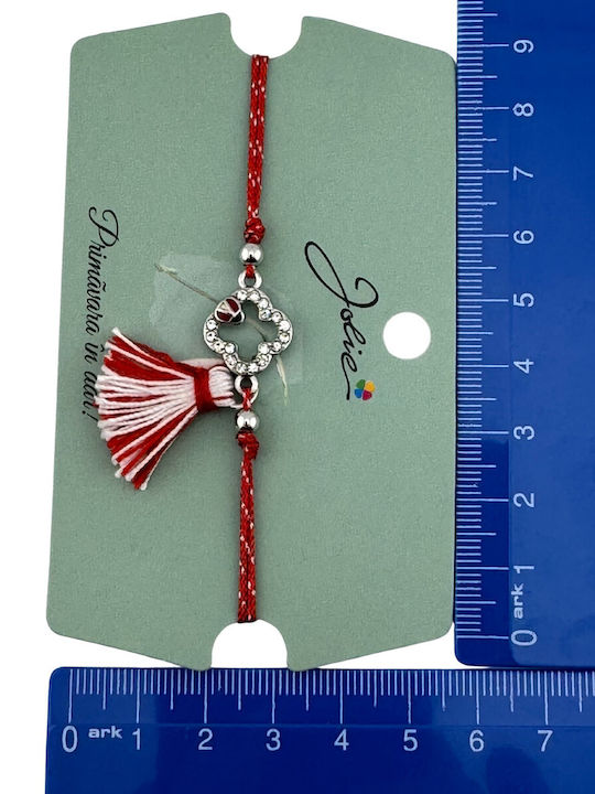 Bratara Martisor Cu Ciucure Jolie Reglabila Snur Rosu Pandantiv Floare-Gandac De Colorado