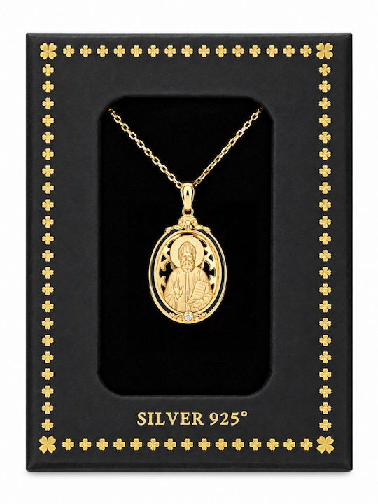Ulysses Silver Μενταγιόν “άγιος Παίσιος” Ασήμι 925 Επιχρύσωση 14κ Σμάλτο Αλυσίδα Επιχρυσωμένο Ασήμι 925