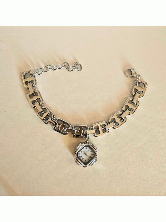 Women's Watch Battery with Stainless Steel Bracelet Silver/White