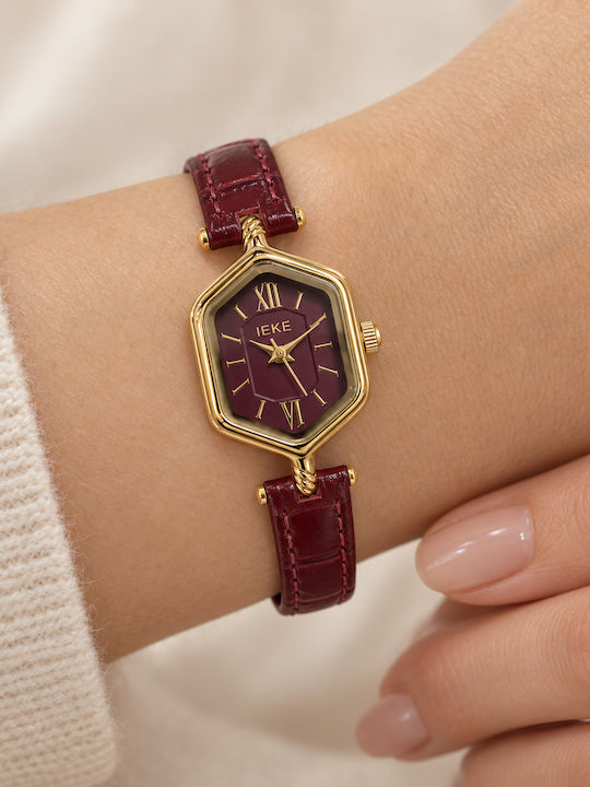 Ieke Womens Battery Watch With Burgundy Leather Strap