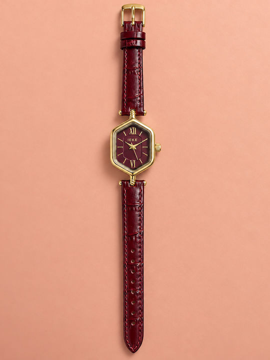 Womens Battery Watch With Burgundy Leather Strap