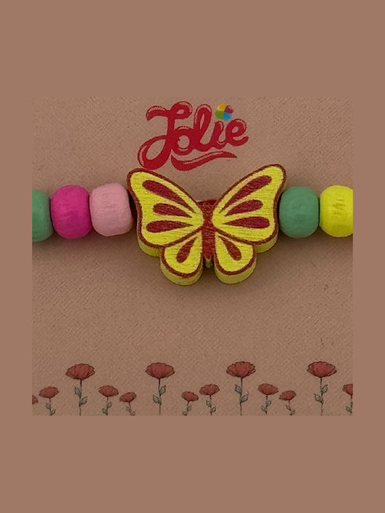 Multicolored Martisor Bracelet Children Jolie Made Wood Textile Butterfly Design