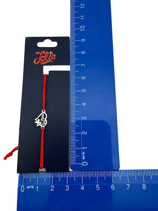 Martisor Kinderarmband aus Stahl Kinder Jolie Textil Rotes Band Mutter Herz Design Silber