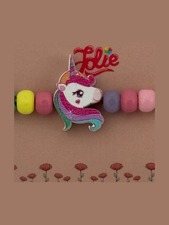 Brățară Multicoloră Martisor Pentru Copii Jolie Din Lemn Textil Design Cap Unicorn