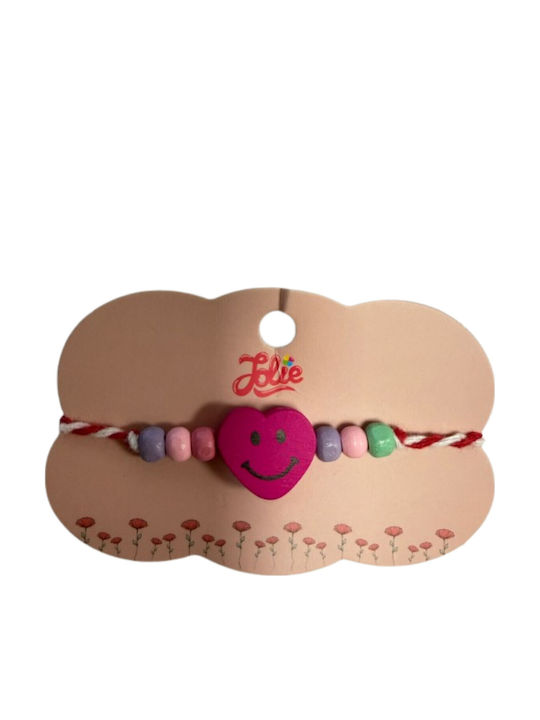 Multicolored Martisor Bracelet Children Jolie Made Wood Textile Heart Design