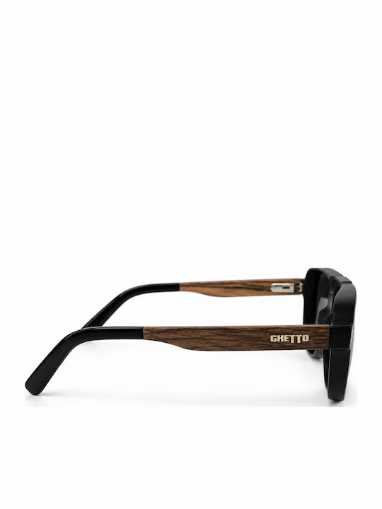 Ghetto Ochelari De Soare Unisex Negru Și Lemn Natural