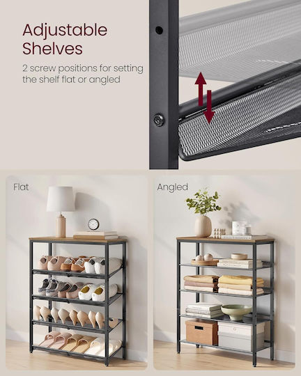 Metal Open Shoe Rack Brown W75 x D30 x H93 cm
