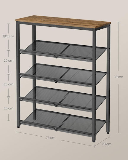 Metal Open Shoe Rack Brown W75 x D30 x H93 cm