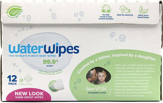 WaterWipes Pampers Baby-Feuchttücher mit 99% Wasser ohne Alkohol & Parabene 12x60 Stück