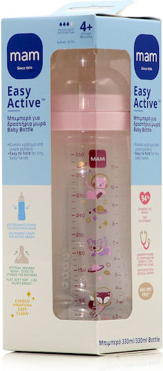 Mam Пластмасово Бебешко Шише Easy Active Против Колики със Силиконов Биберон за 4+ месеци Pink Астронавти 330мл