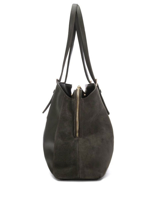 Leder Damen Schultertasche Wildleder Khaki