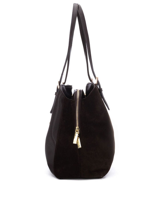 Damen-Schultertasche aus Leder Suede Brown