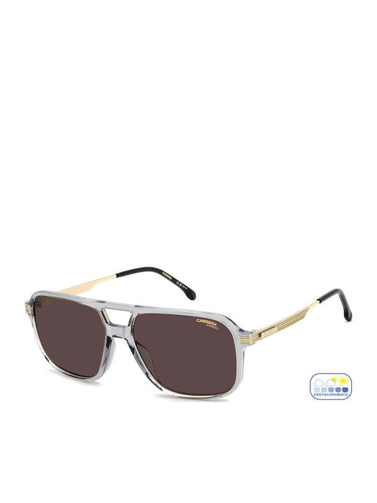 Carrera Men's Sunglasses with Transparent Horn-Rimmed Frame and Grey Lens