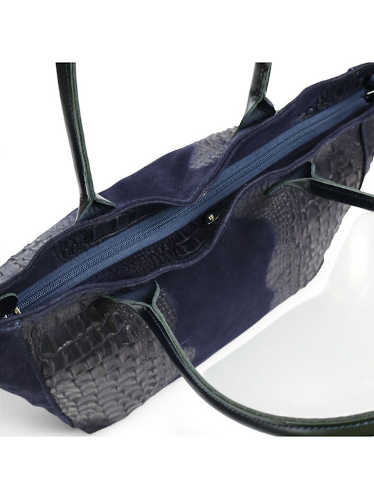 Leather Women's Shopper Bag Suede Navy Blue