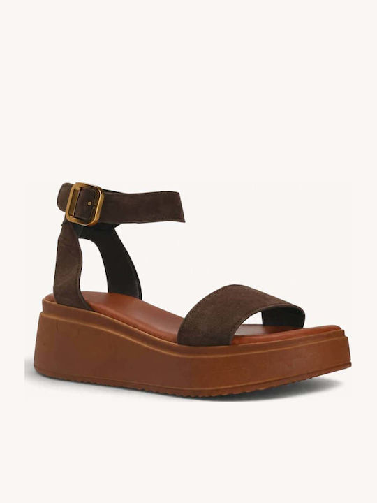 Кафяви Тютюневи Кожени Flatforms Широка Каишка Агрaфа