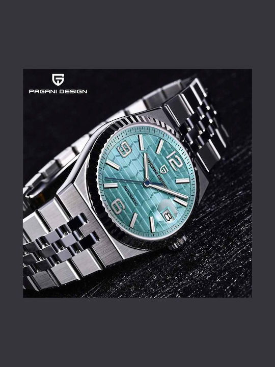 Pagani Design Ανδρικό Ρολόι 40.5mm Αυτόματο με Ατσάλινο Μπρασελέ Sky Blue