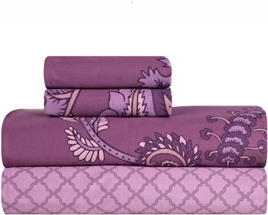Kentia Super-Double Bed Sheet Set 240x270cm Mauve-Old Rose (4 Pieces)