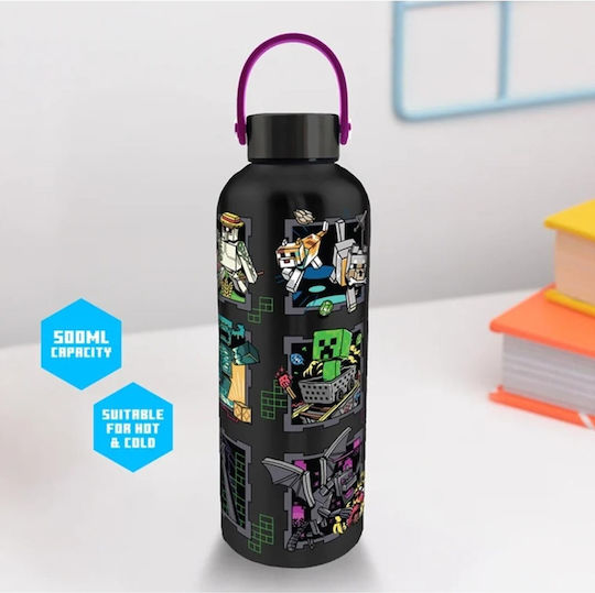 Pyramid International Kids Water Bottle Minecraft MINECRAFT Mascots Metal Water Bottle Carry Loop 500ml