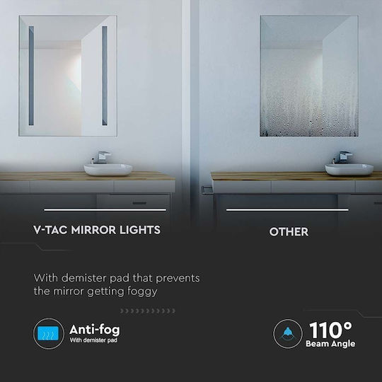 Oglindă cosmetică LED 42W lumină rece 6400K anti-aburire 100 lm 800 x 600 mm IP44
