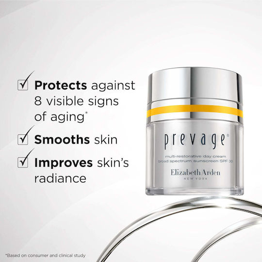 Elizabeth Arden Prevage Gesichtsfeuchtigkeitscreme Tag mit SPF30 für Feuchtigkeitsspendend Anti-Aging & Aufhellung mit Hyaluronsäure 50ml