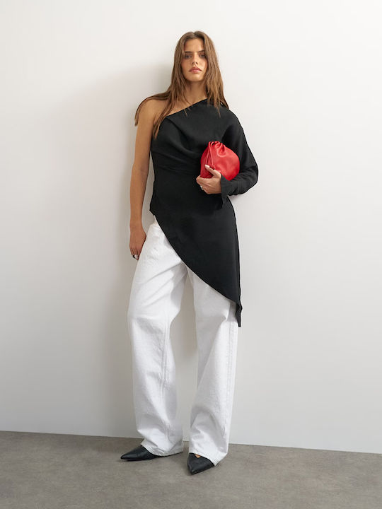 Damen Bluse mit einem Schulter Black