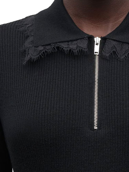 Women's Polo Blouse Short Sleeve Black