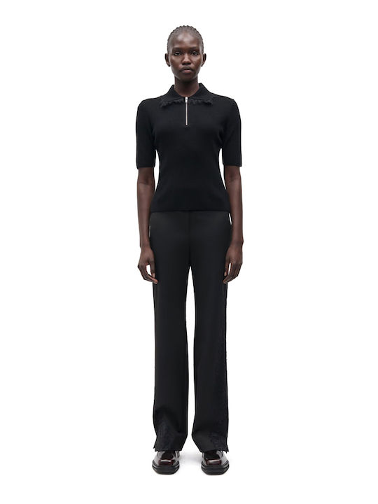 Women's Polo Blouse Short Sleeve Black