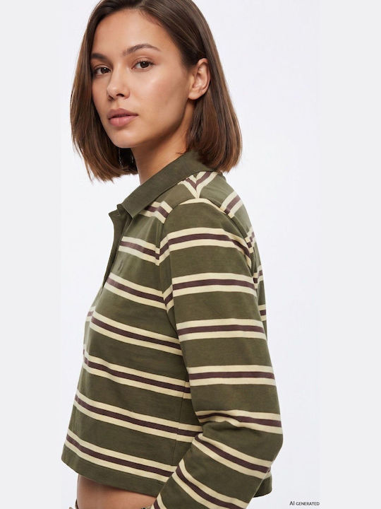 Damen Crop Top Baumwollgestreift Grün
