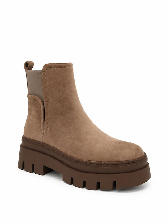 Ghete Chelsea de catifea pentru femei Kaki