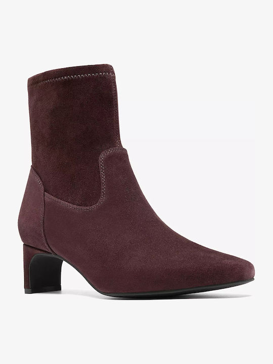 Damen Stiefeletten aus Wildleder mit mittelhohem braunem Absatz