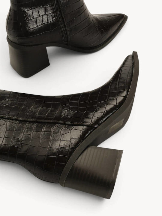 Brown Crocodile Ankle Boots Pointed Toe With Geometric Heel