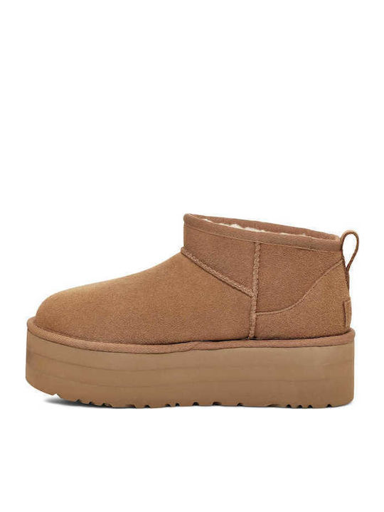 Classic Ultra Mini Platform Suede Women's Ankle Boots Brown