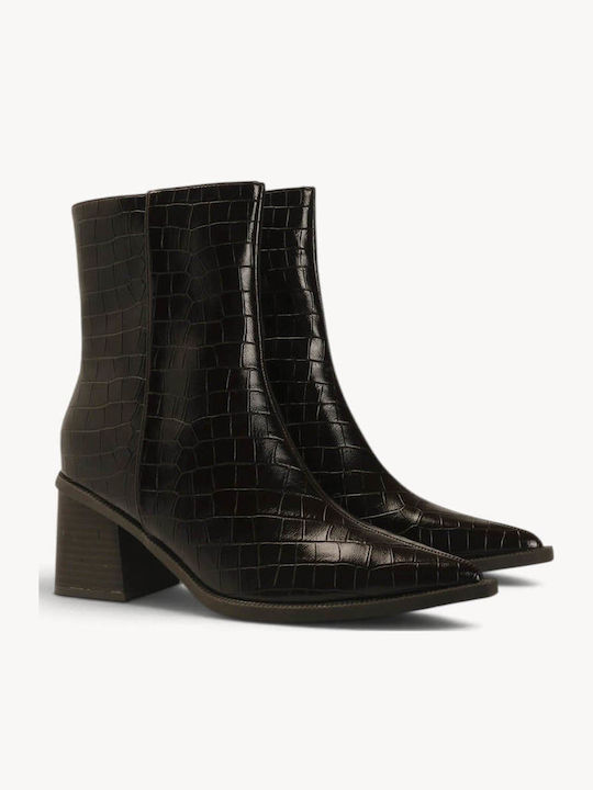 Brown Crocodile Ankle Boots Pointed Toe With Geometric Heel