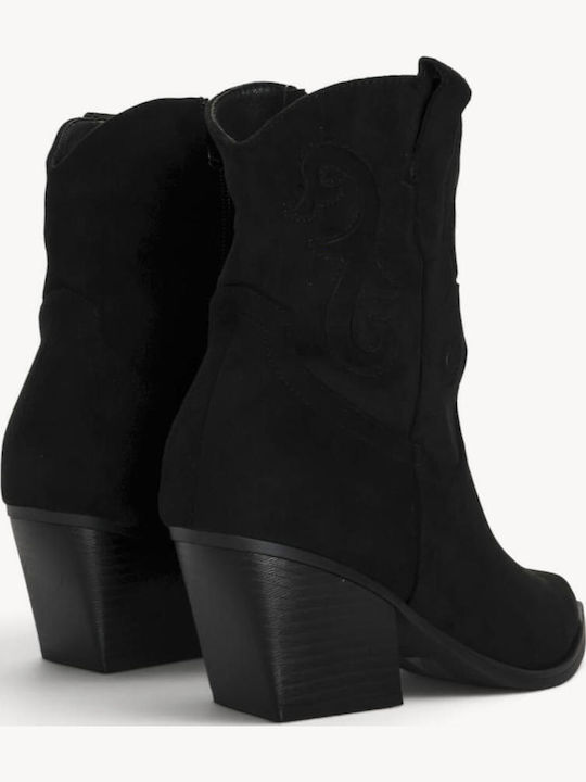 Μαύρα Cowboy Μποτάκια Suede Κεντήματα